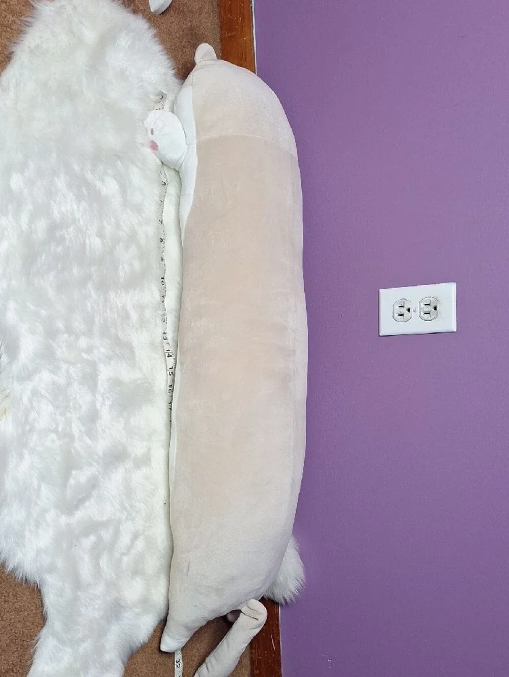 Plush Long Cat Body Pillow - White & Tan